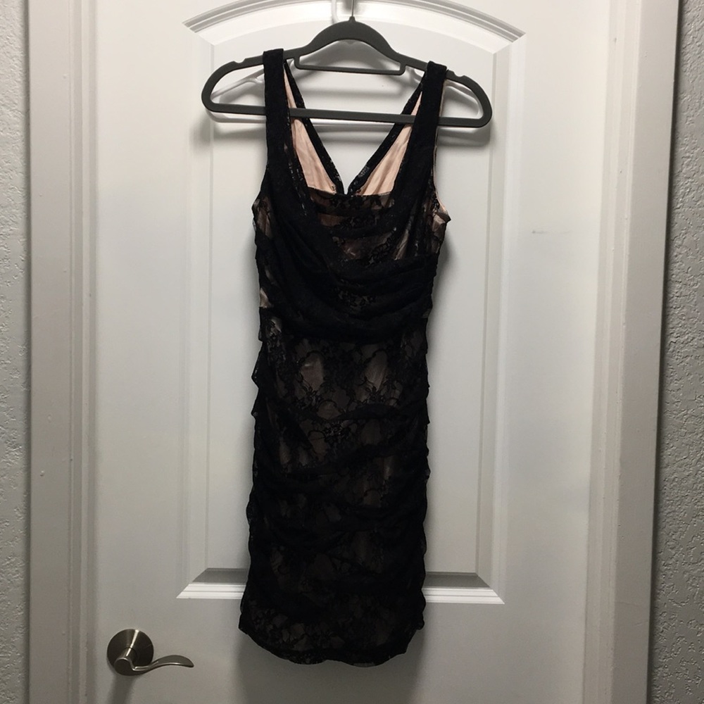 EXPRESS ruched bodycon lace dress, sz 2
